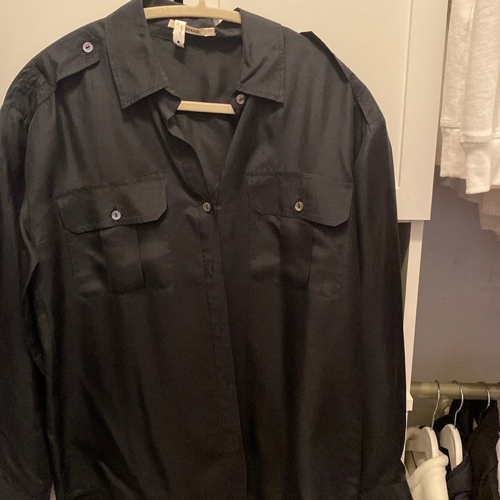 J Brand silk button up military blouse black XS
